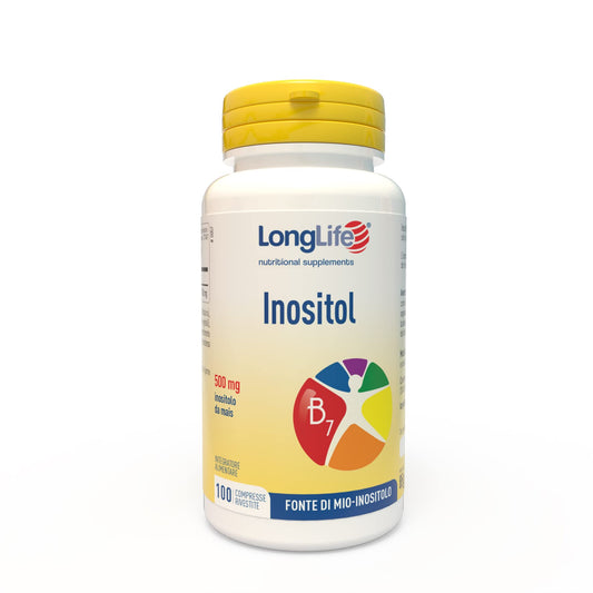 LongLife® Inositol | Fonte di mio-inositolo | 500mg di inositolo da mais | Benessere e depurazione | 100 compresse | Senza glutine e vegano